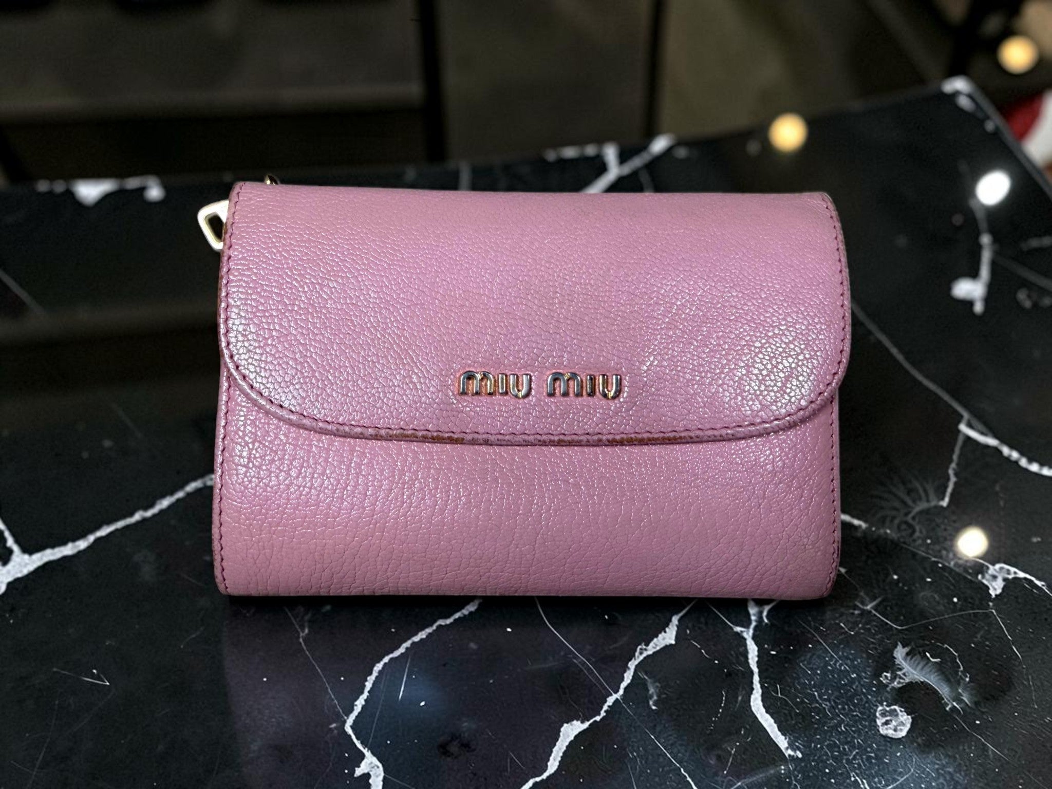 Miu Miu Pink Madras Leather Compact Wallet