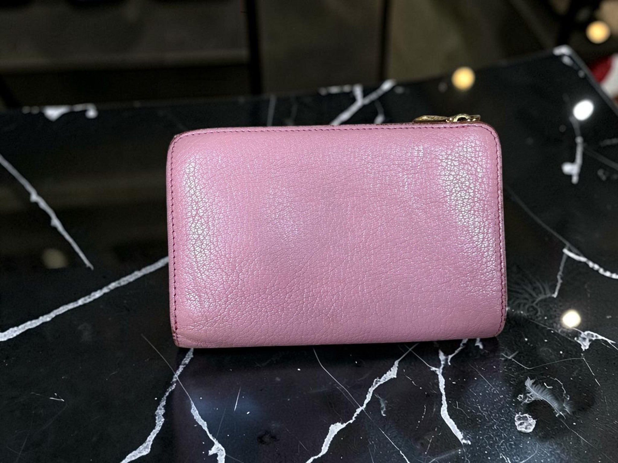 Miu Miu Pink Madras Leather Compact Wallet