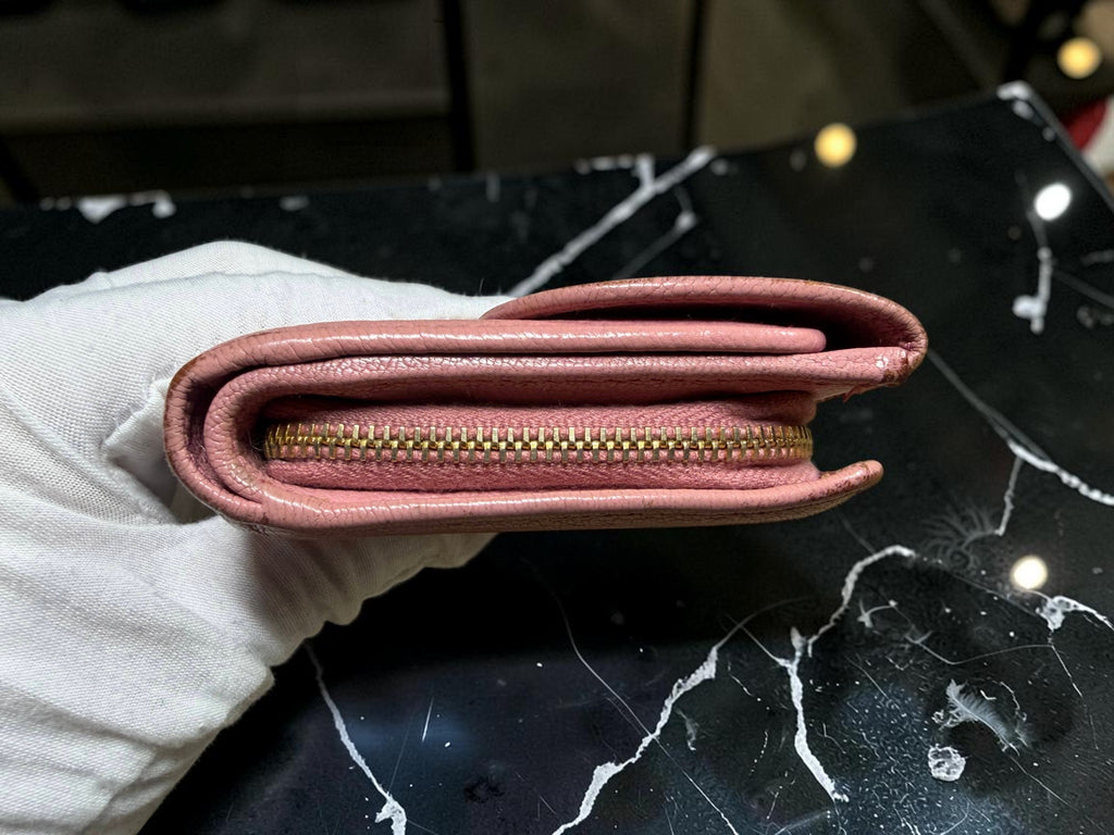 Miu Miu Pink Madras Leather Compact Wallet