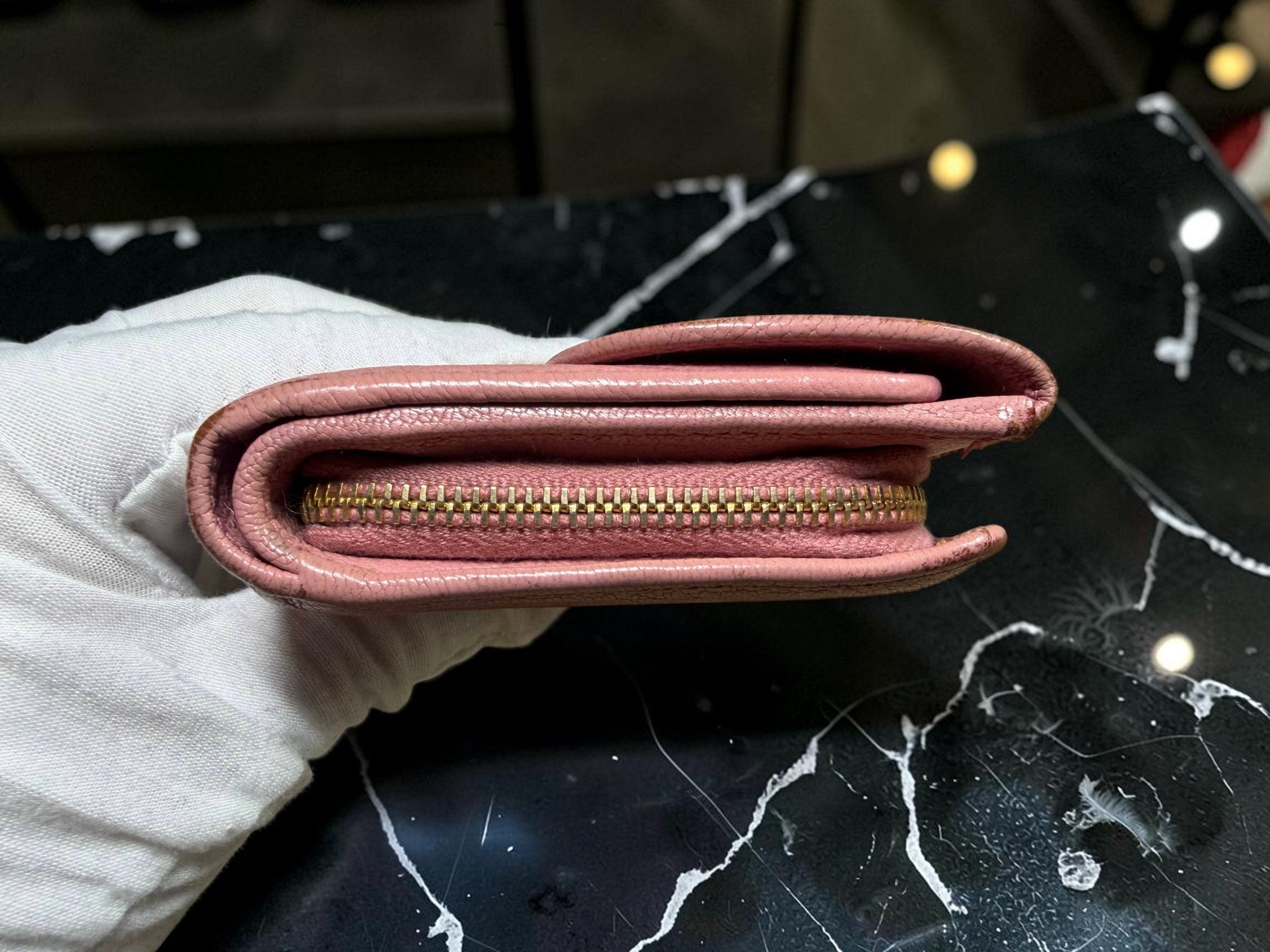 Miu Miu Pink Madras Leather Compact Wallet
