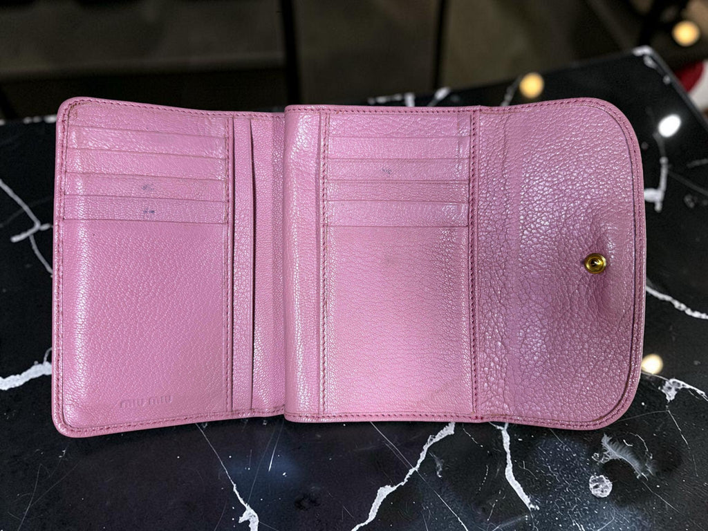 Miu Miu Pink Madras Leather Compact Wallet