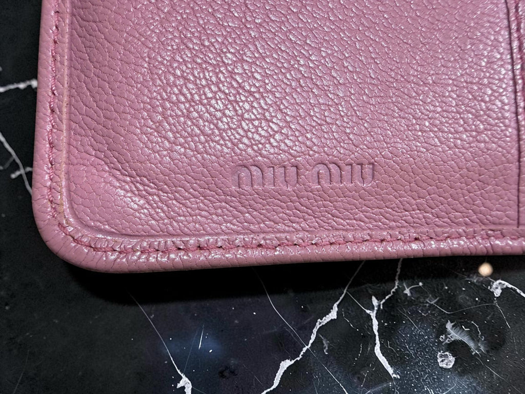 Miu Miu Pink Madras Leather Compact Wallet