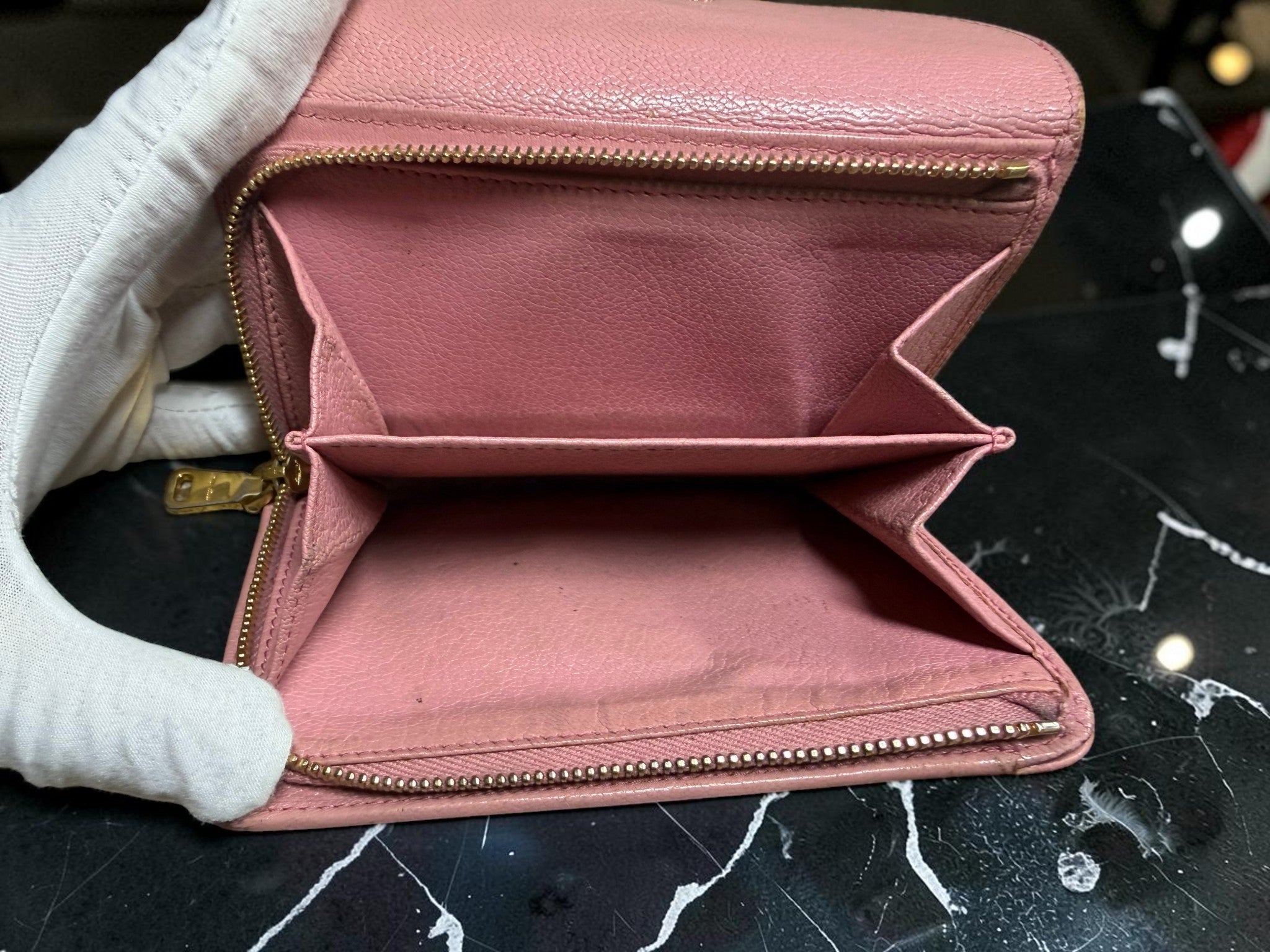Miu Miu Pink Madras Leather Compact Wallet
