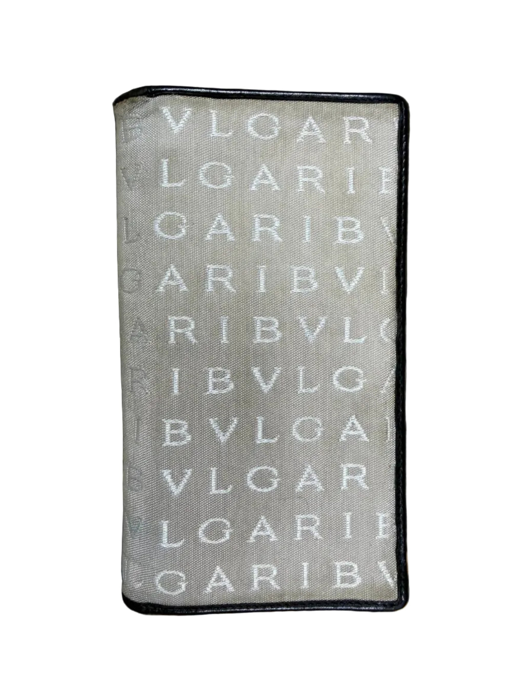 Bvlgari Logomania off white Canvas and Black Pebbled Leather Long Wallet