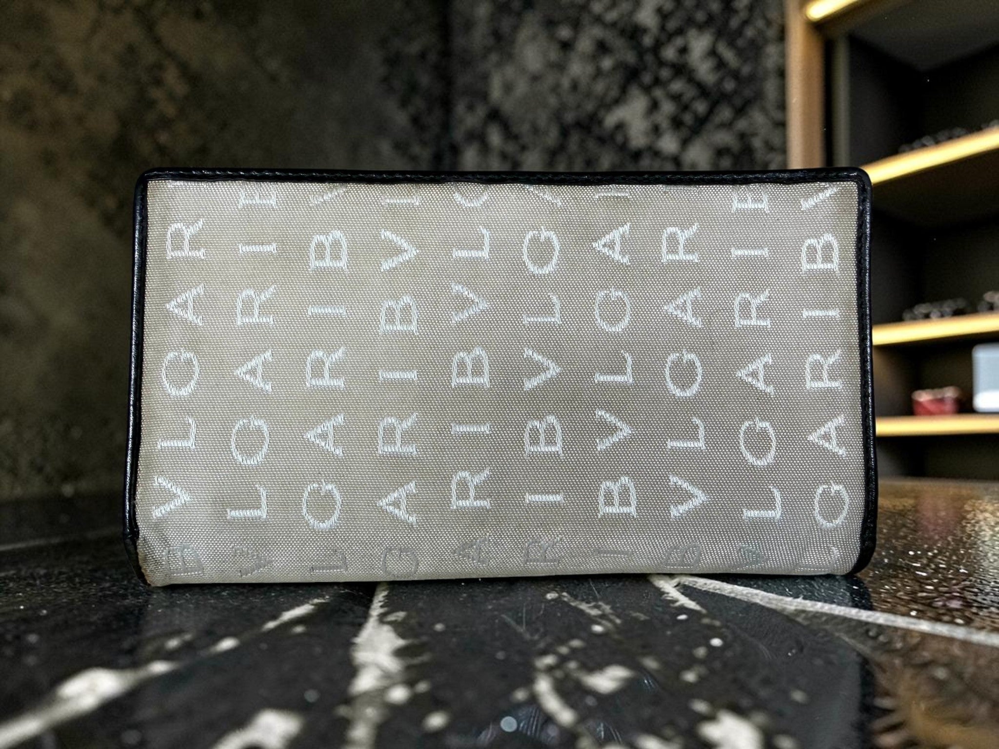 Bvlgari Logomania Canvas and Black Pebbled Leather Long Wallet