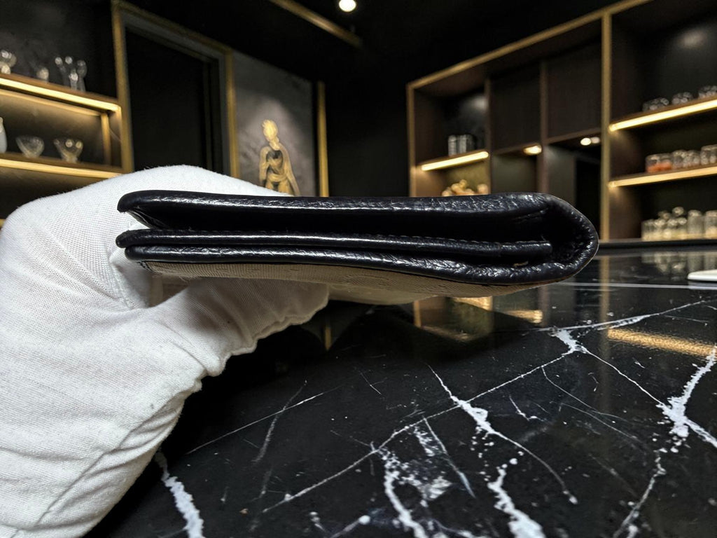 Bvlgari Logomania off white Canvas and Black Pebbled Leather Long Wallet