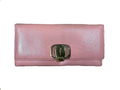 Salvatore Ferragamo Pink Leather Long Wallet purse gold Bow Buckle