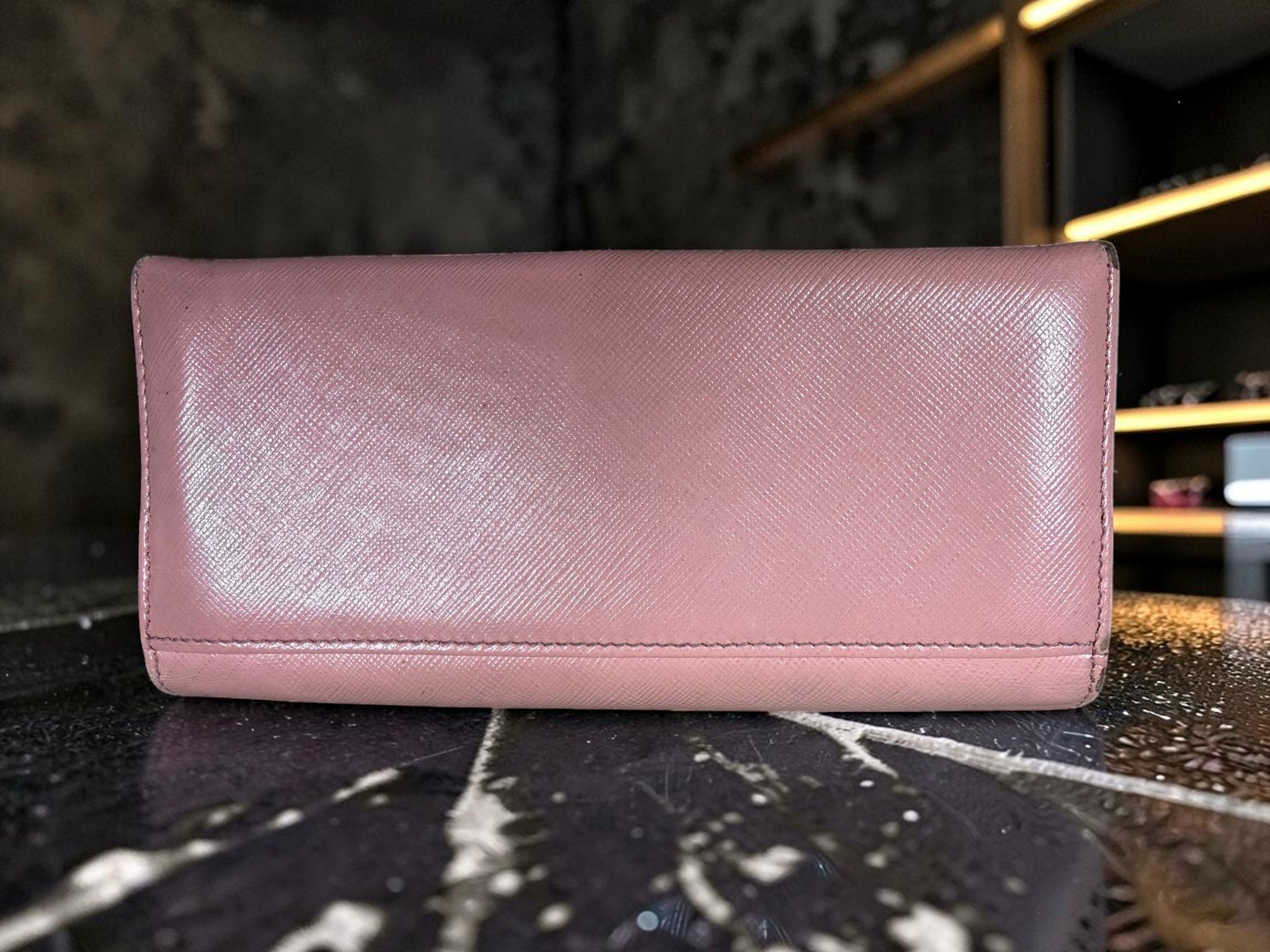 Salvatore Ferragamo Pink Saffiano Leather Long Wallet with Vara Bow Buckle