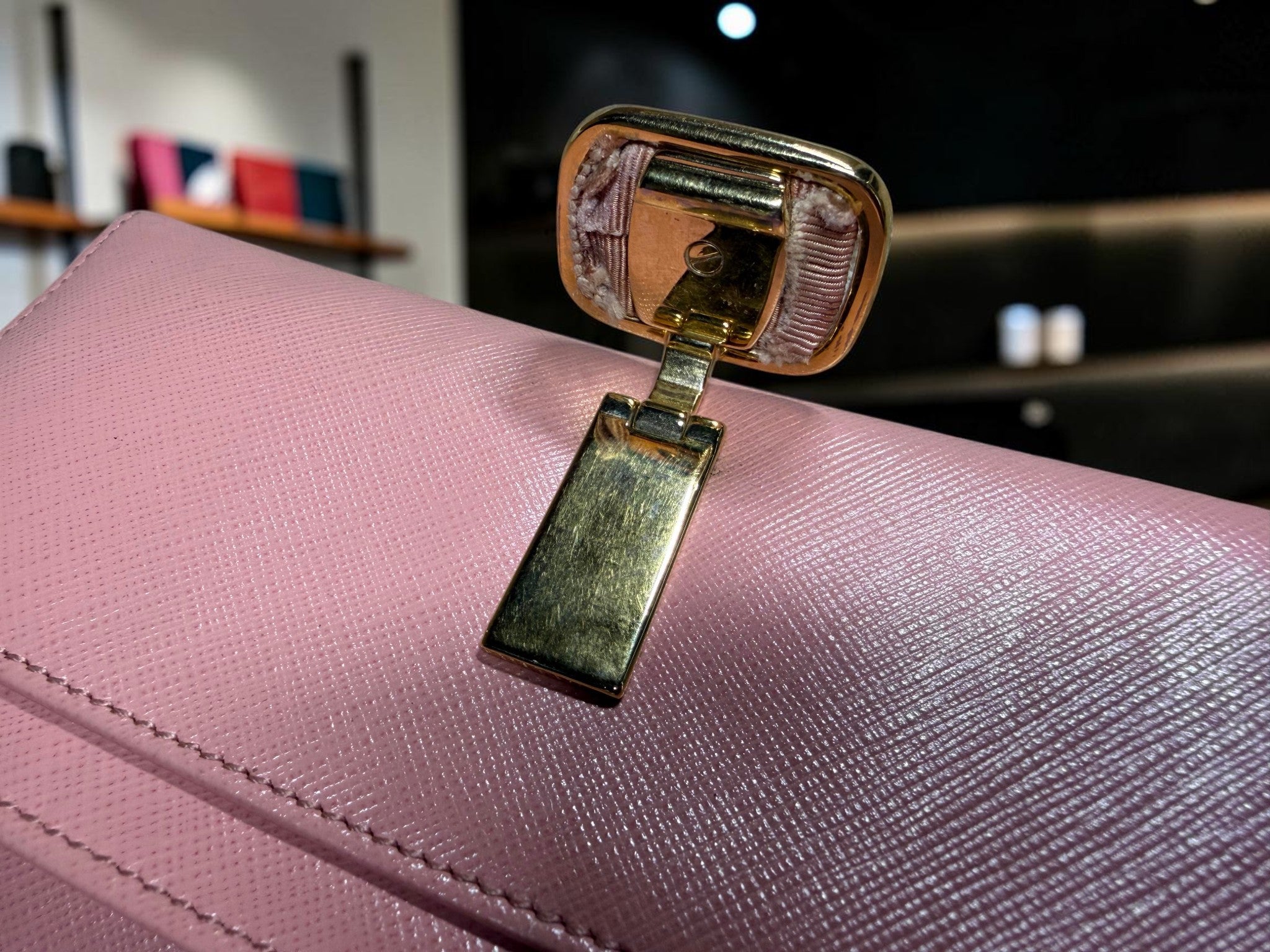 Salvatore Ferragamo Pink Saffiano Leather Long Wallet with Vara Bow Buckle