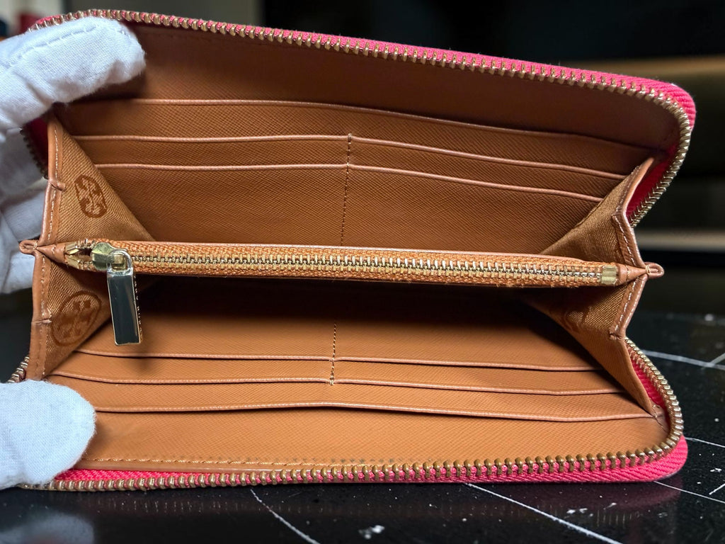 Tory Burch Red Leather Robinson Zip-Around Continental Wallet