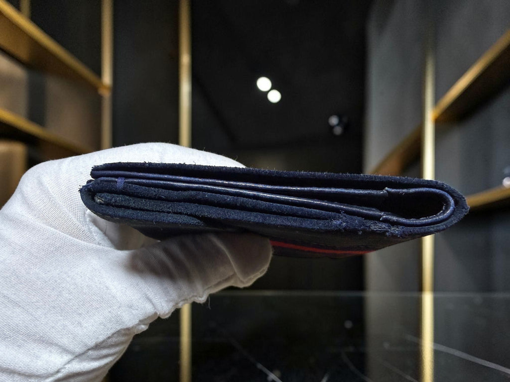 Vintage Gucci Sherry Line Navy Suede Compact Wallet - G. Gucci Engraving