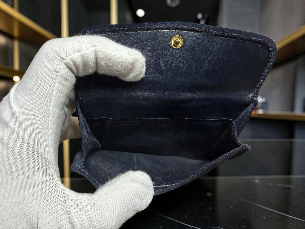 Vintage Gucci Sherry Line Navy Suede Compact Wallet - G. Gucci Engraving