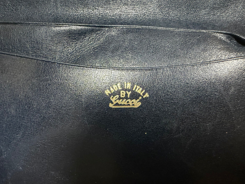 Vintage Gucci Sherry Line Navy Suede Compact Wallet - G. Gucci Engraving