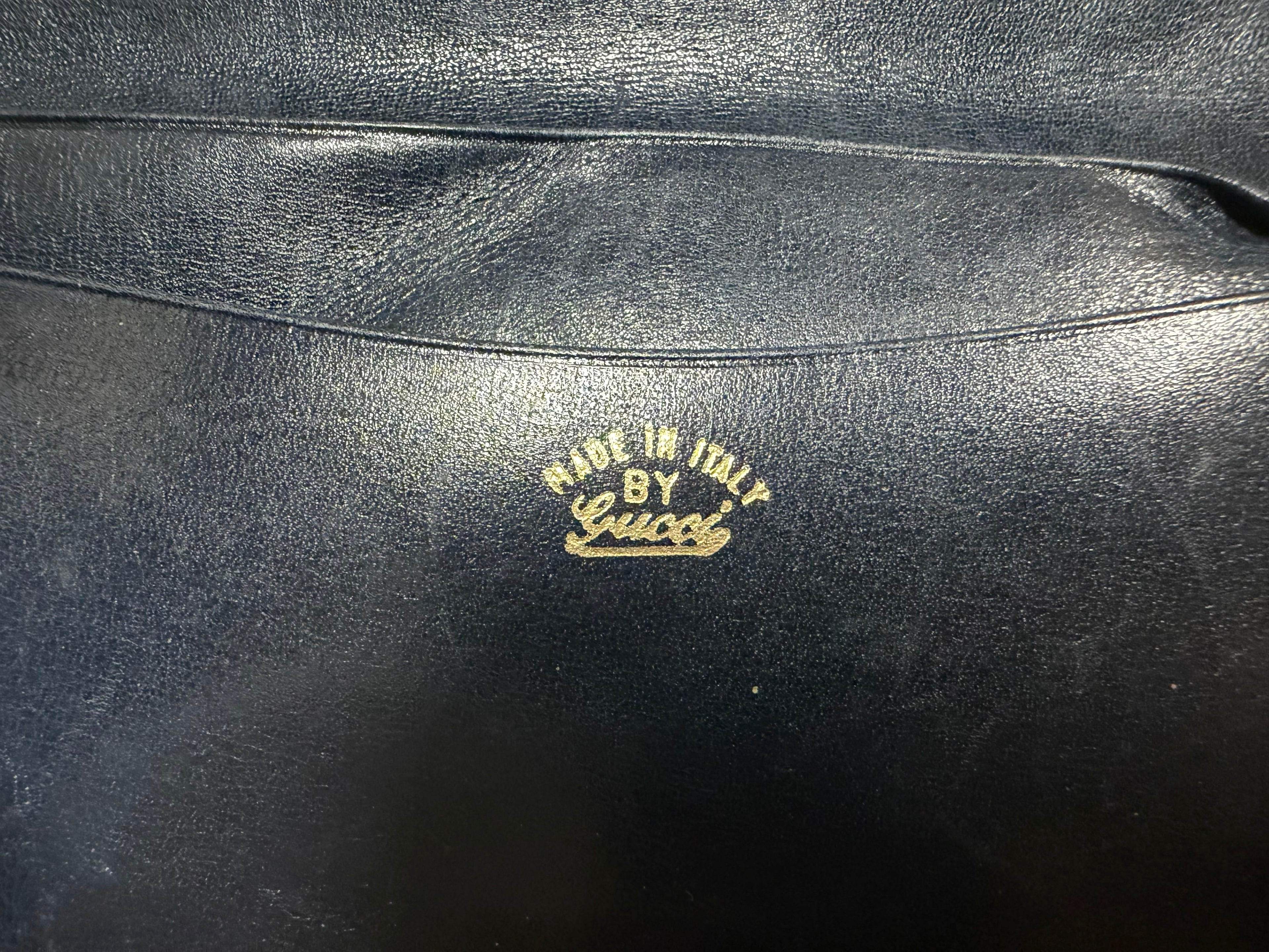 Vintage Gucci Sherry Line Navy Suede Compact Wallet - G. Gucci Engraving