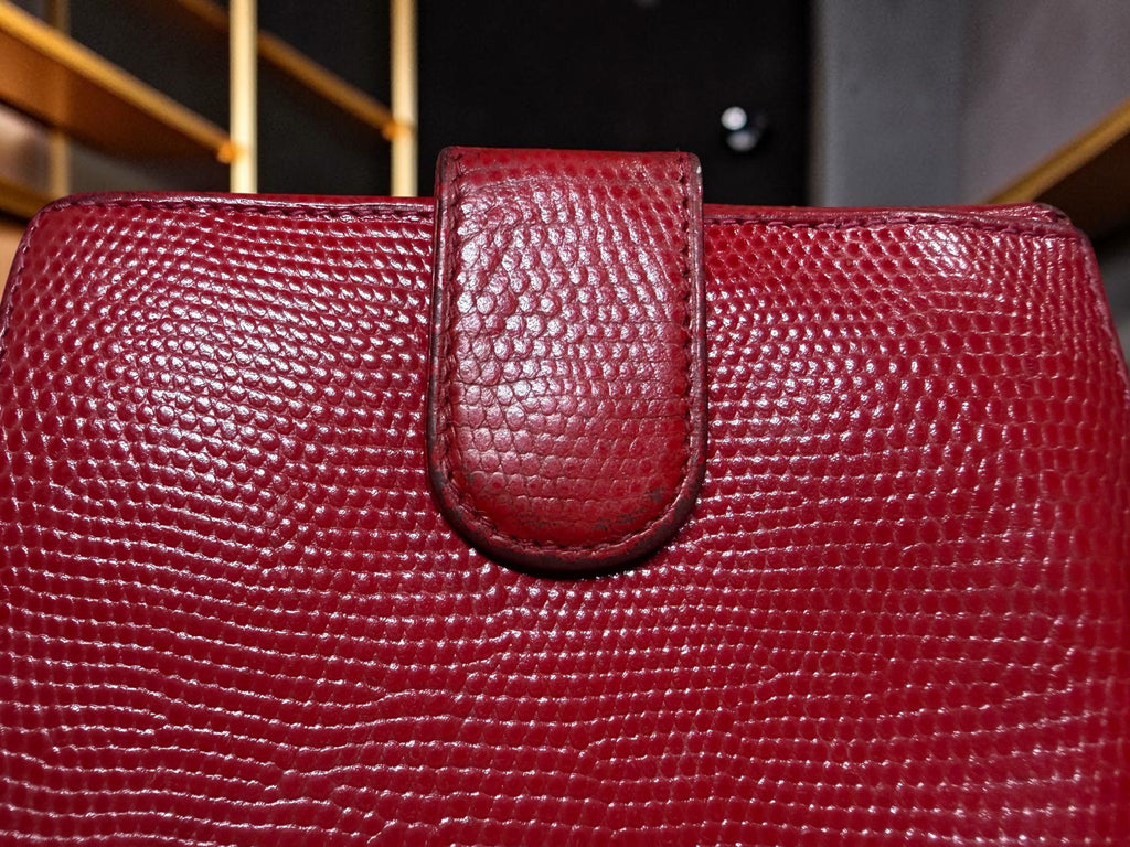 Salvatore Ferragamo Vara Bow Red Lizard-Embossed Leather Compact Wallet