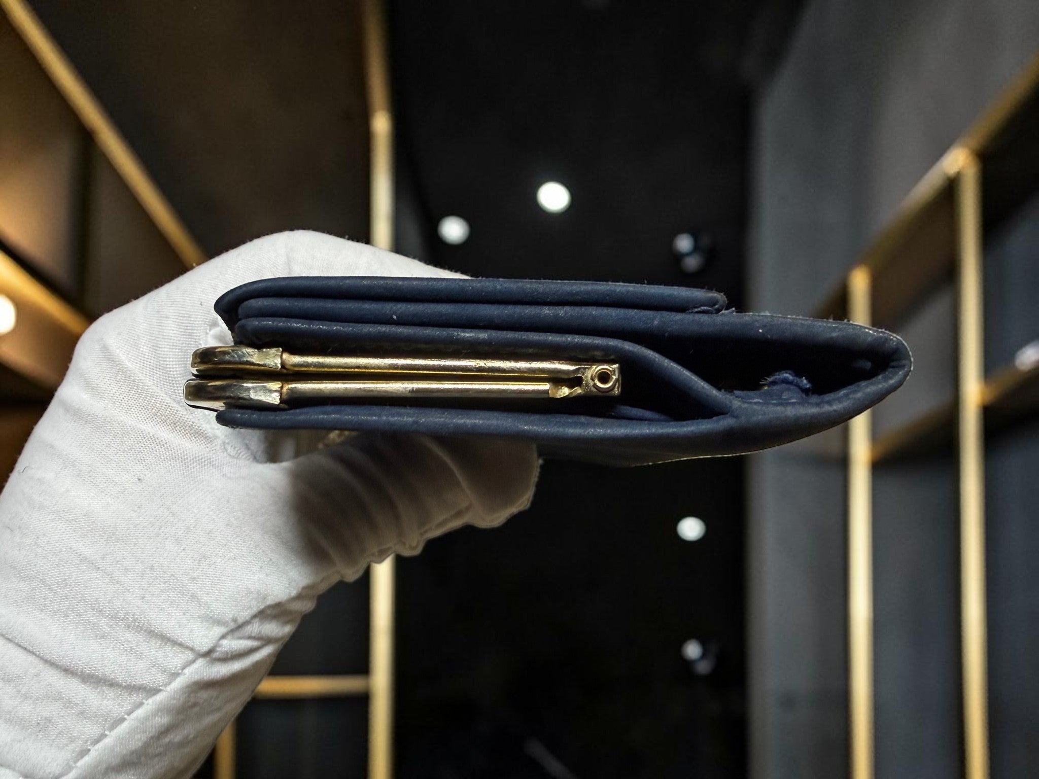 Vintage Céline Navy Blue Suede Long Wallet with Horsebit Buckle