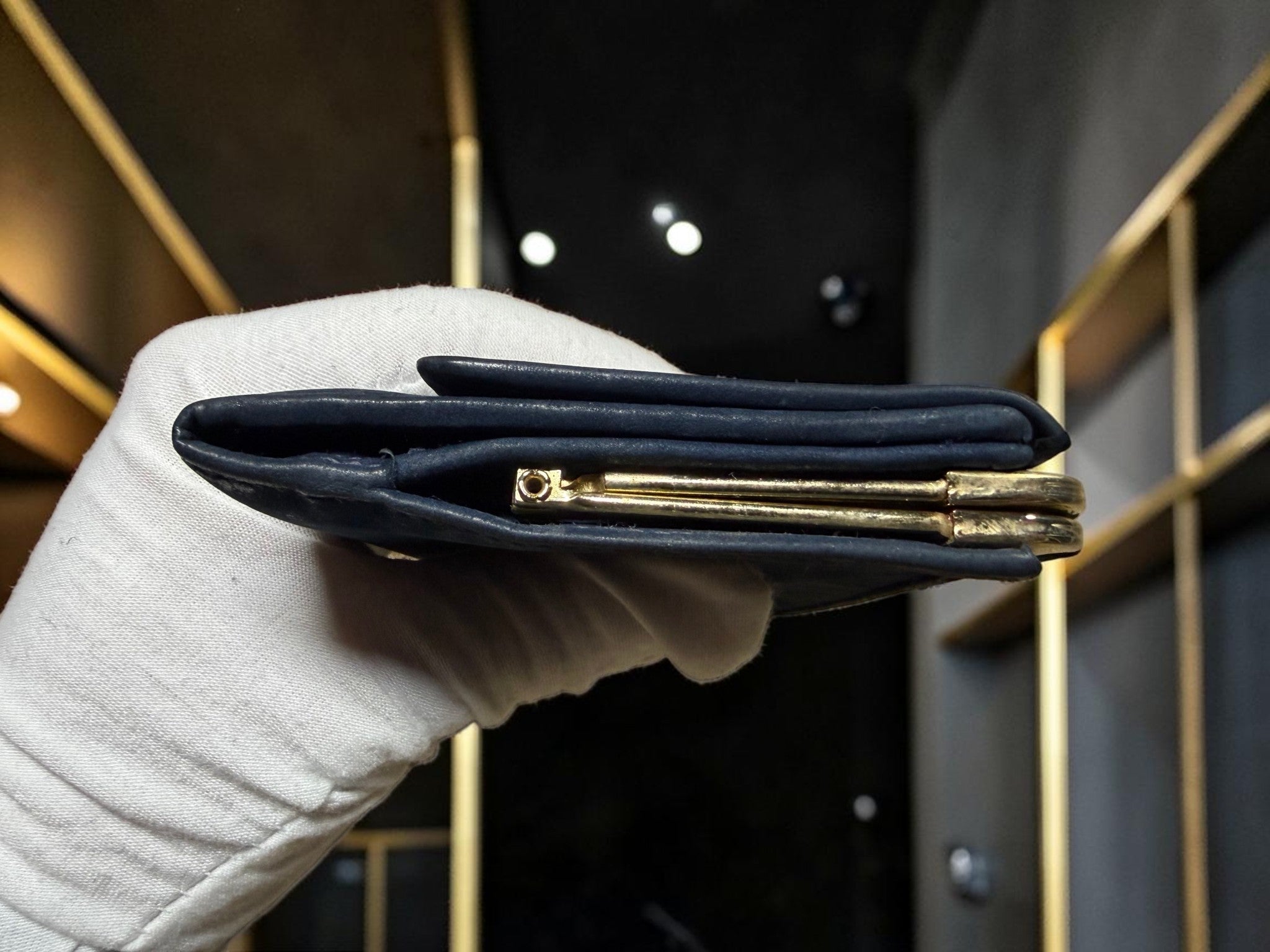 Vintage Céline Navy Blue Suede Long Wallet with Horsebit Buckle