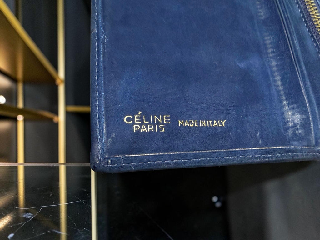 Vintage Céline Navy Blue Suede Long Wallet with Horsebit Buckle