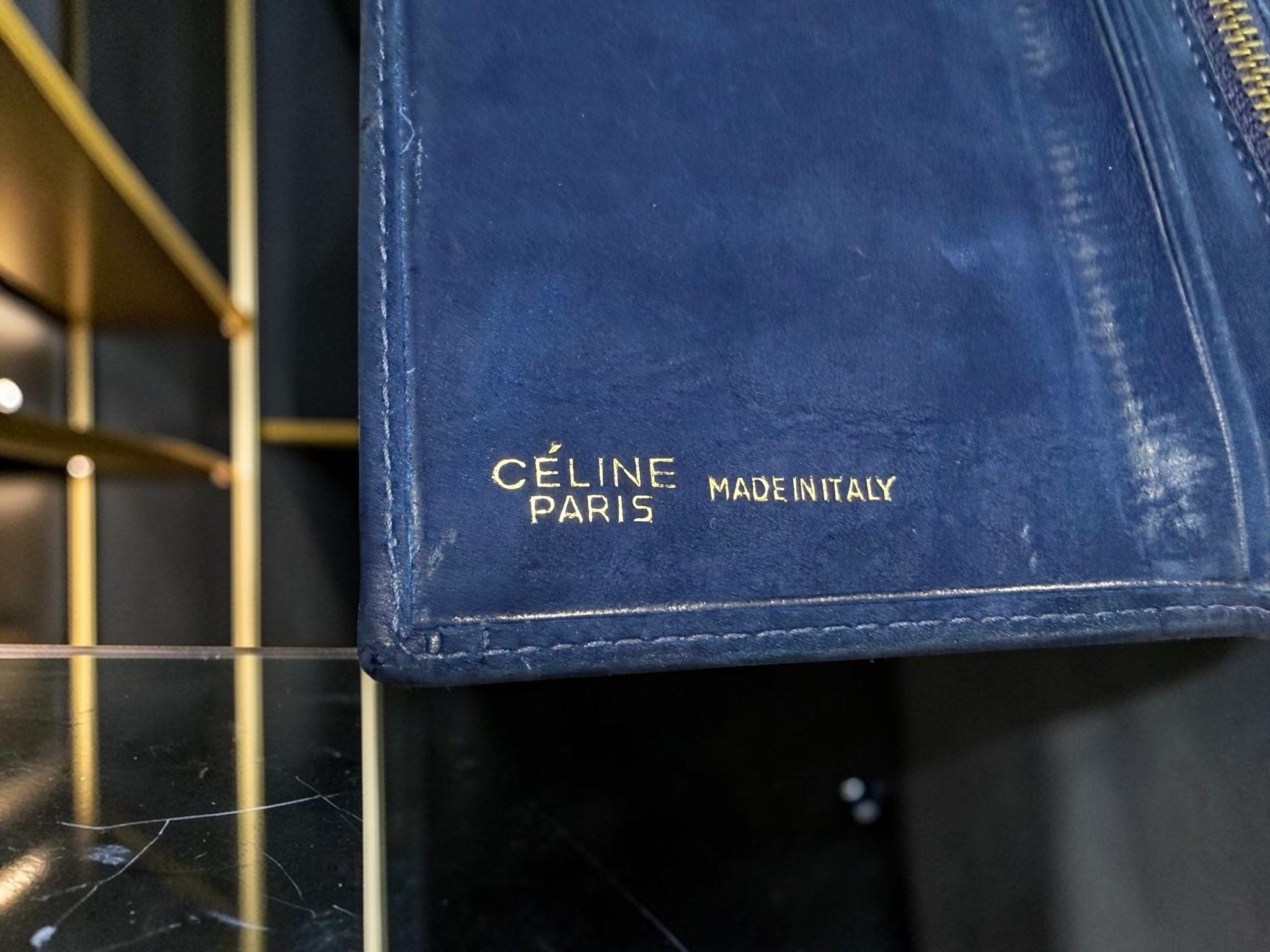 Vintage Céline Navy Blue Suede Long Wallet with Horsebit Buckle