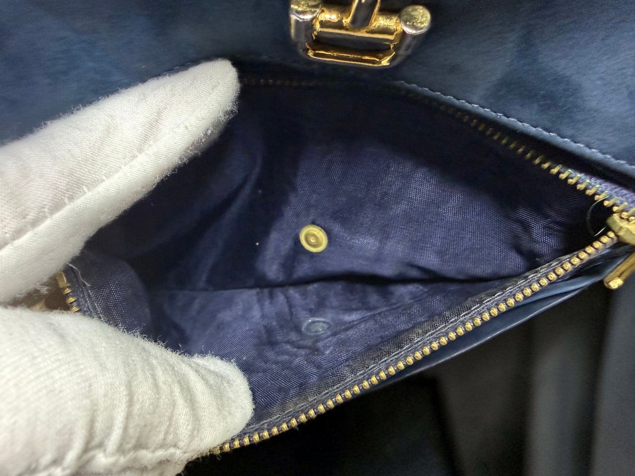 Vintage Céline Navy Blue Suede Long Wallet with Horsebit Buckle