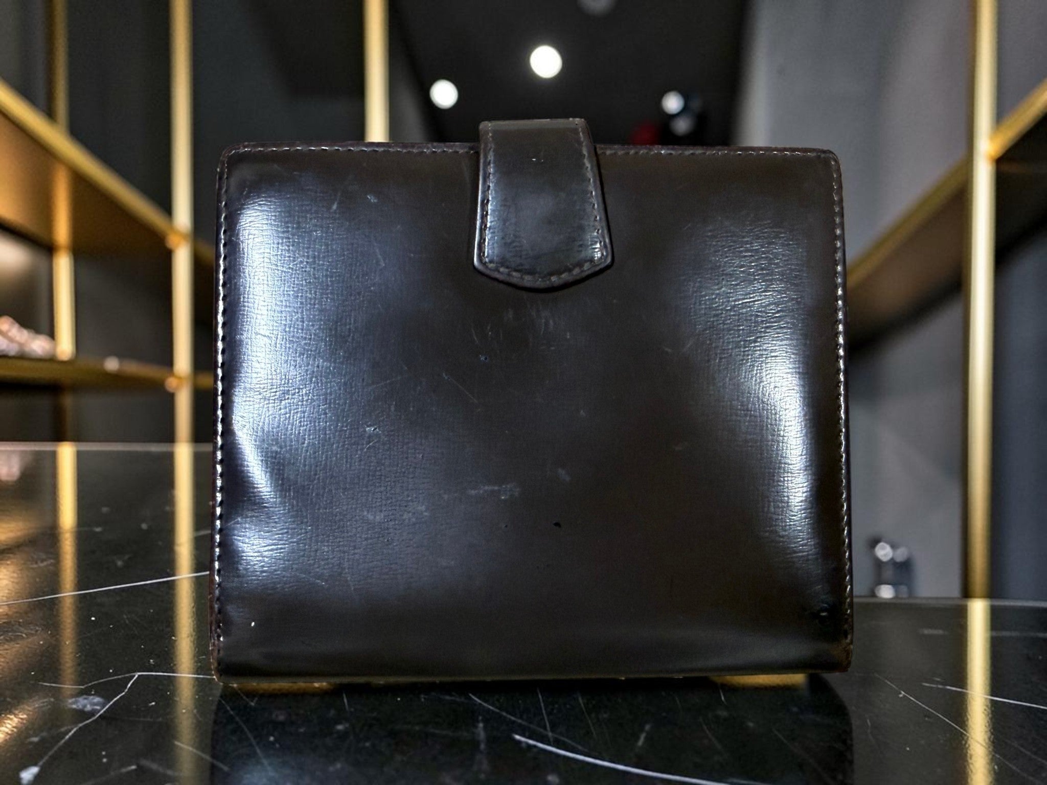 Vintage Loewe Compact Brown Leather Wallet with Tab Closure