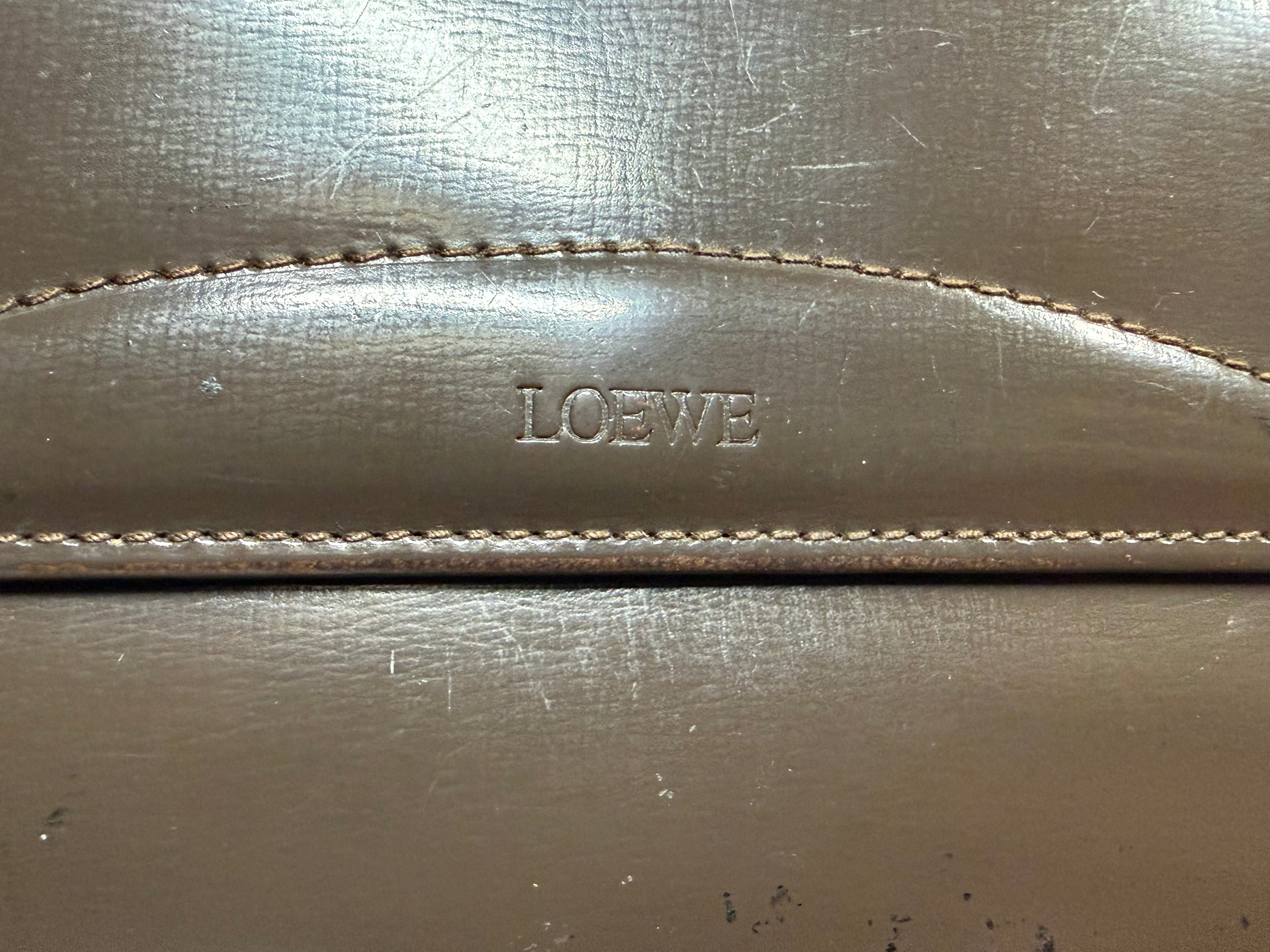 Vintage Loewe Compact Brown Leather Wallet with Tab Closure