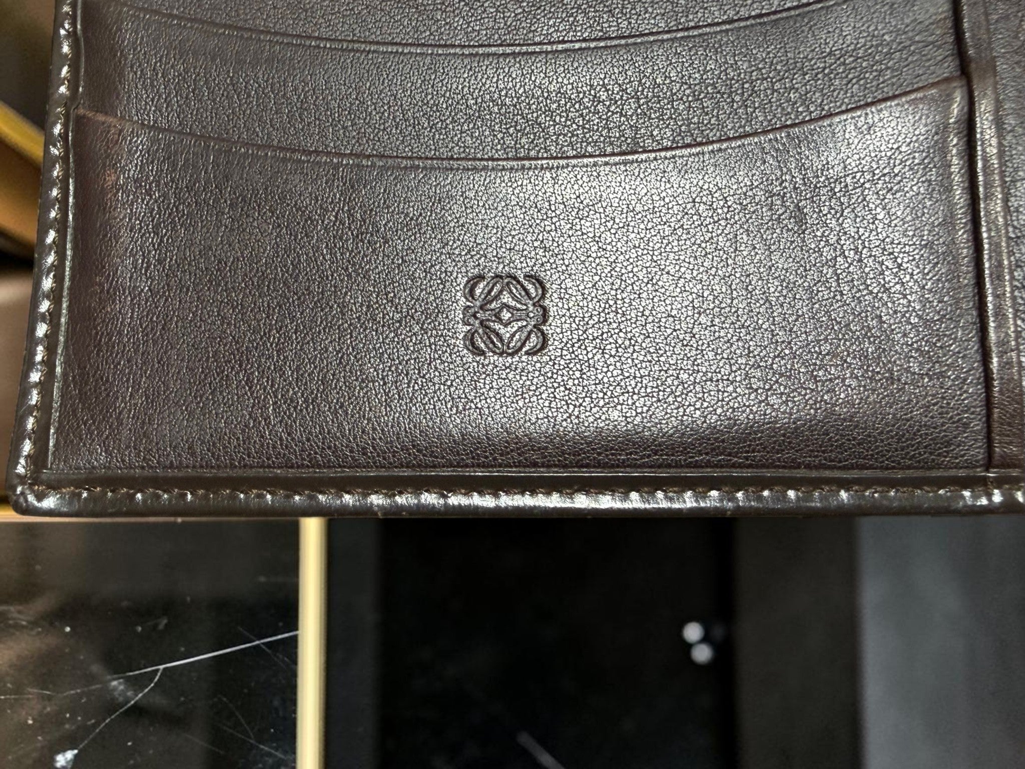 Vintage Loewe Compact Brown Leather Wallet with Tab Closure