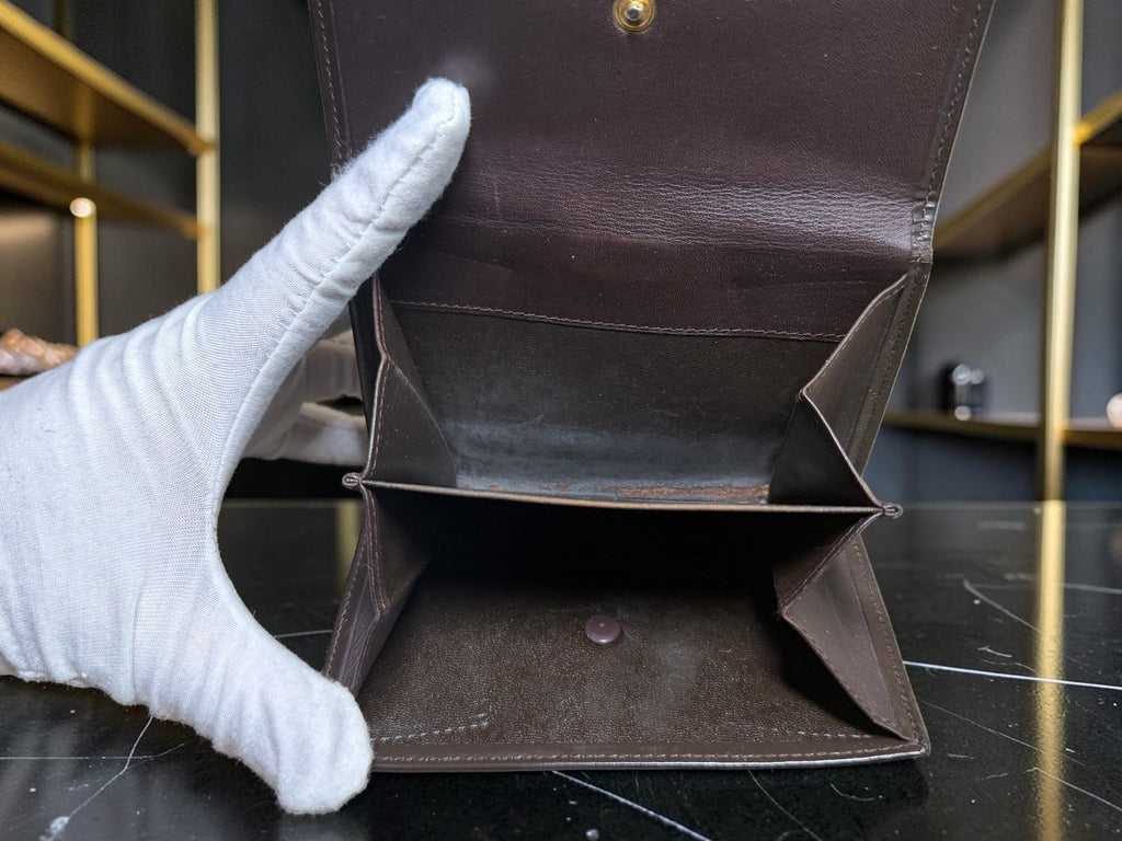Vintage Loewe Compact Brown Leather Wallet with Tab Closure