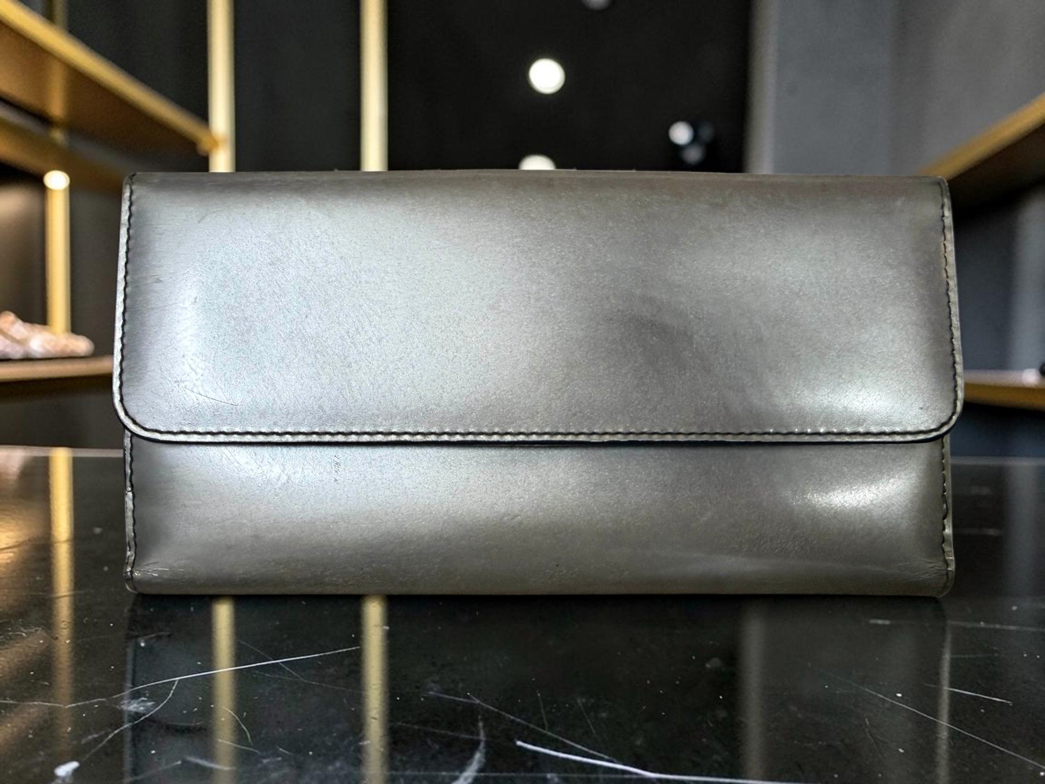 Vintage Gucci Metallic Silver Leather Long Wallet