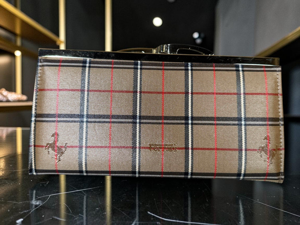 Rare Vintage Ferrari leather Long Wallet in House Check Canvas