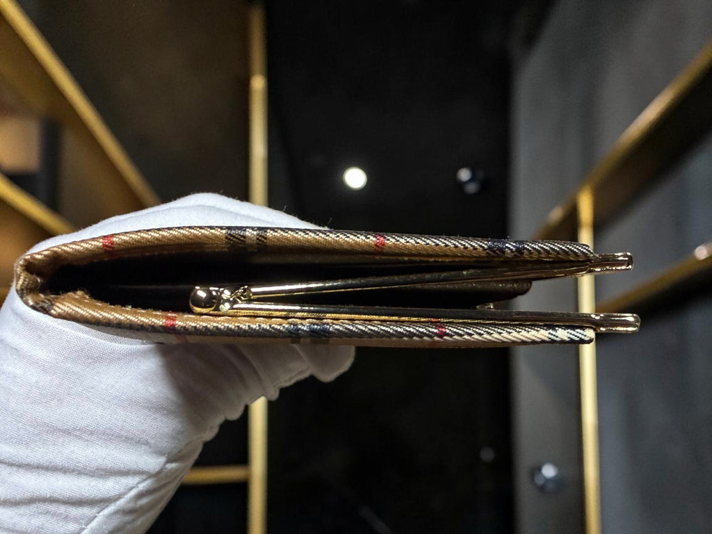 Rare Vintage Ferrari leather Long Wallet in House Check Canvas