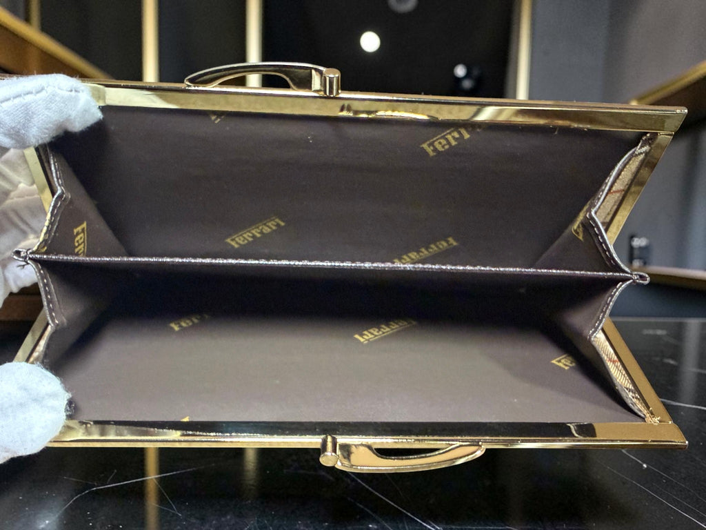 Rare Vintage Ferrari leather Long Wallet in House Check Canvas