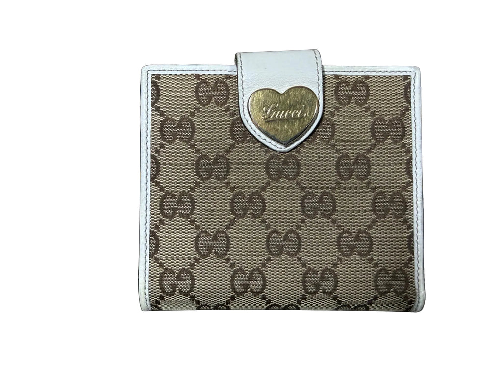 Gucci GG Canvas & White Leather Bifold Wallet with Heart Logo