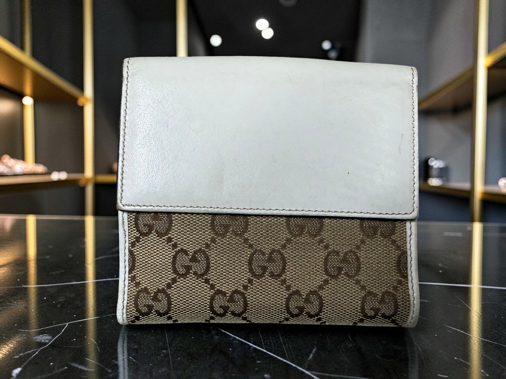 Gucci GG Canvas & White Leather Bifold Wallet with Heart Logo