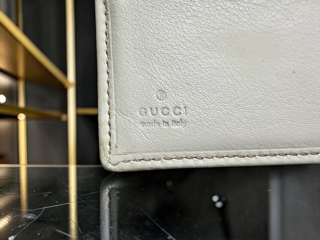 Gucci GG Canvas & White Leather Bifold Wallet with Heart Logo