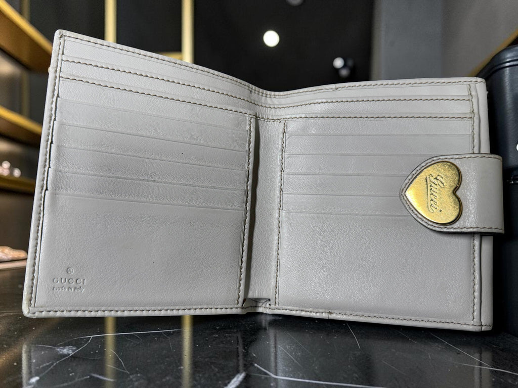 Gucci GG Canvas & White Leather Bifold Wallet with Heart Logo