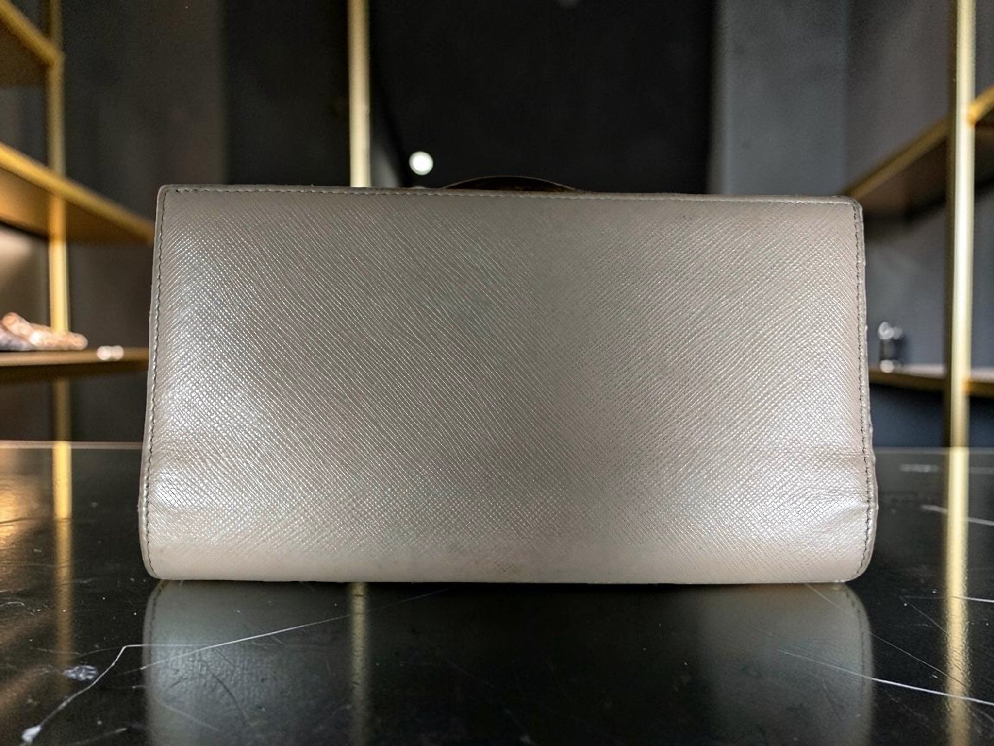 Rare Prada Cammeo Saffiano Leather Double-Sided Metal Frame Continental Trifold Wallet / Clutch