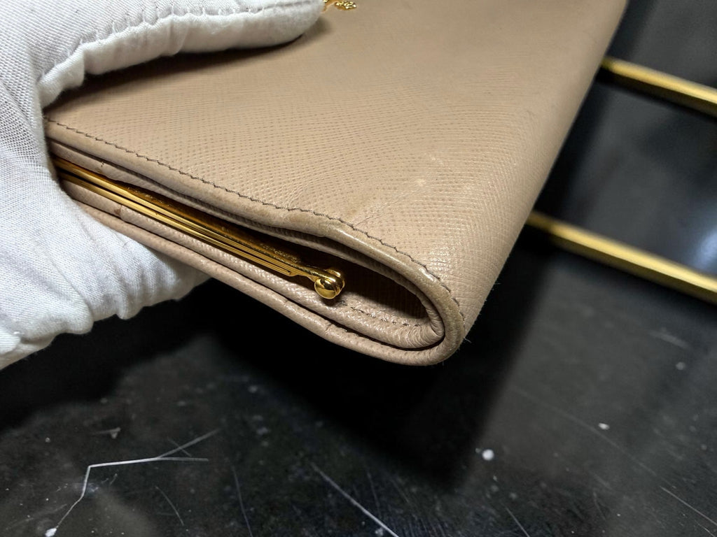 Rare Prada Cammeo Saffiano Leather Double-Sided Metal Frame Continental Trifold Wallet / Clutch