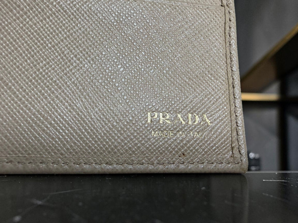 Rare Prada Cammeo Saffiano Leather Double-Sided Metal Frame Continental Trifold Wallet / Clutch