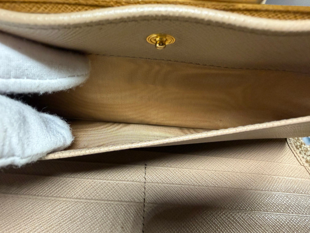 Rare Prada Cammeo Saffiano Leather Double-Sided Metal Frame Continental Trifold Wallet / Clutch