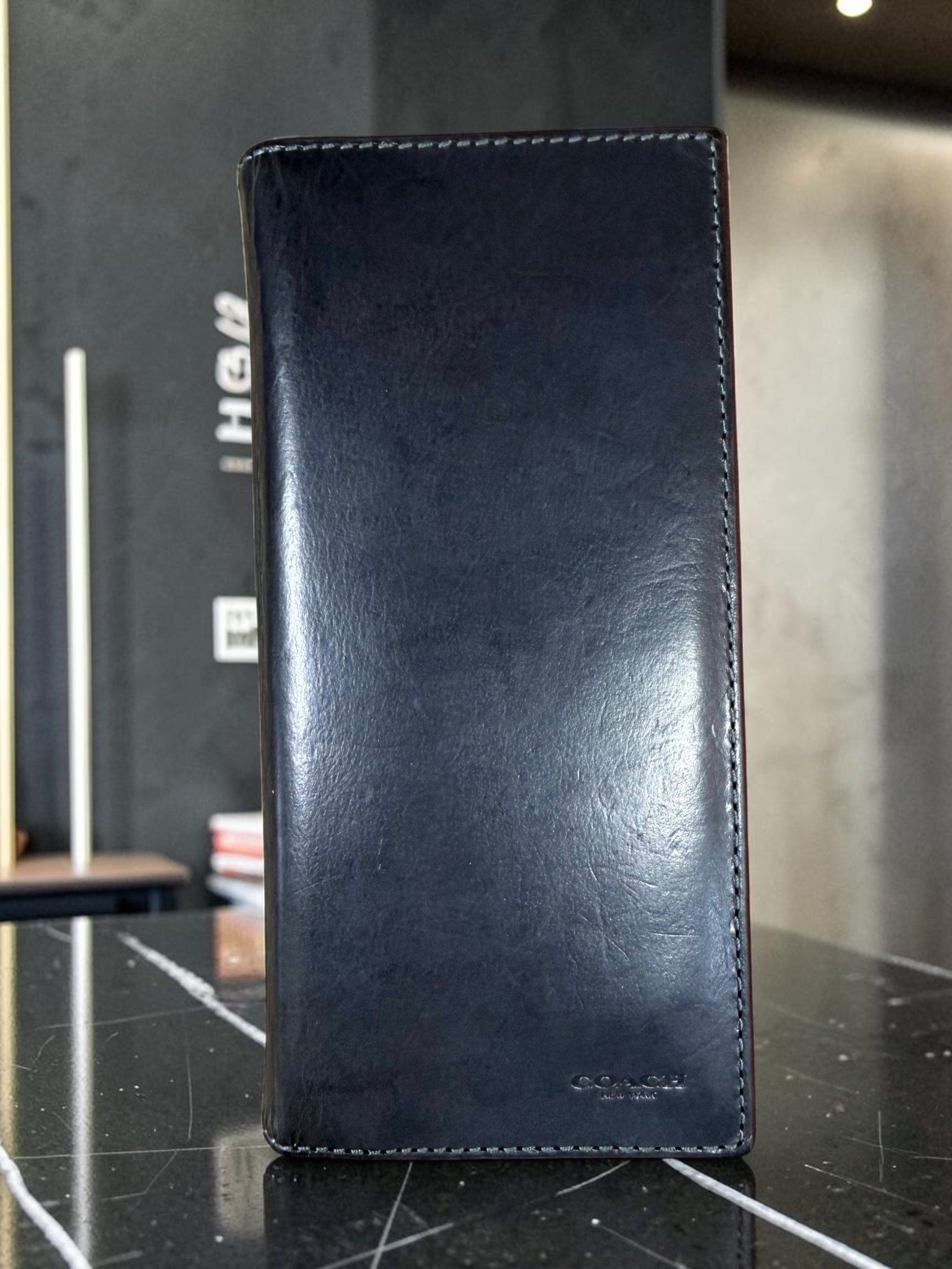 Coach Genuine Water Buffalo Leather Continental/Breast Wallet in Navy