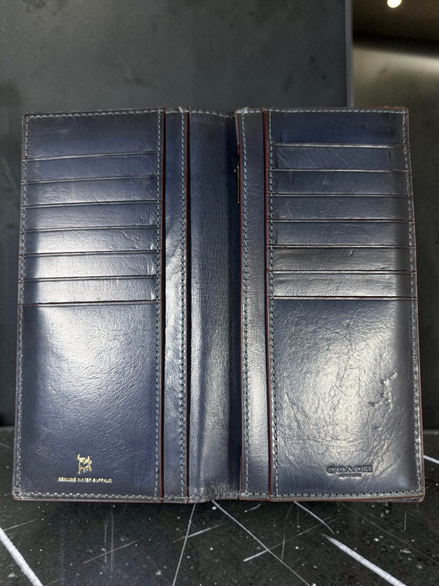 Coach Genuine Water Buffalo Leather Continental/Breast Wallet in Navy