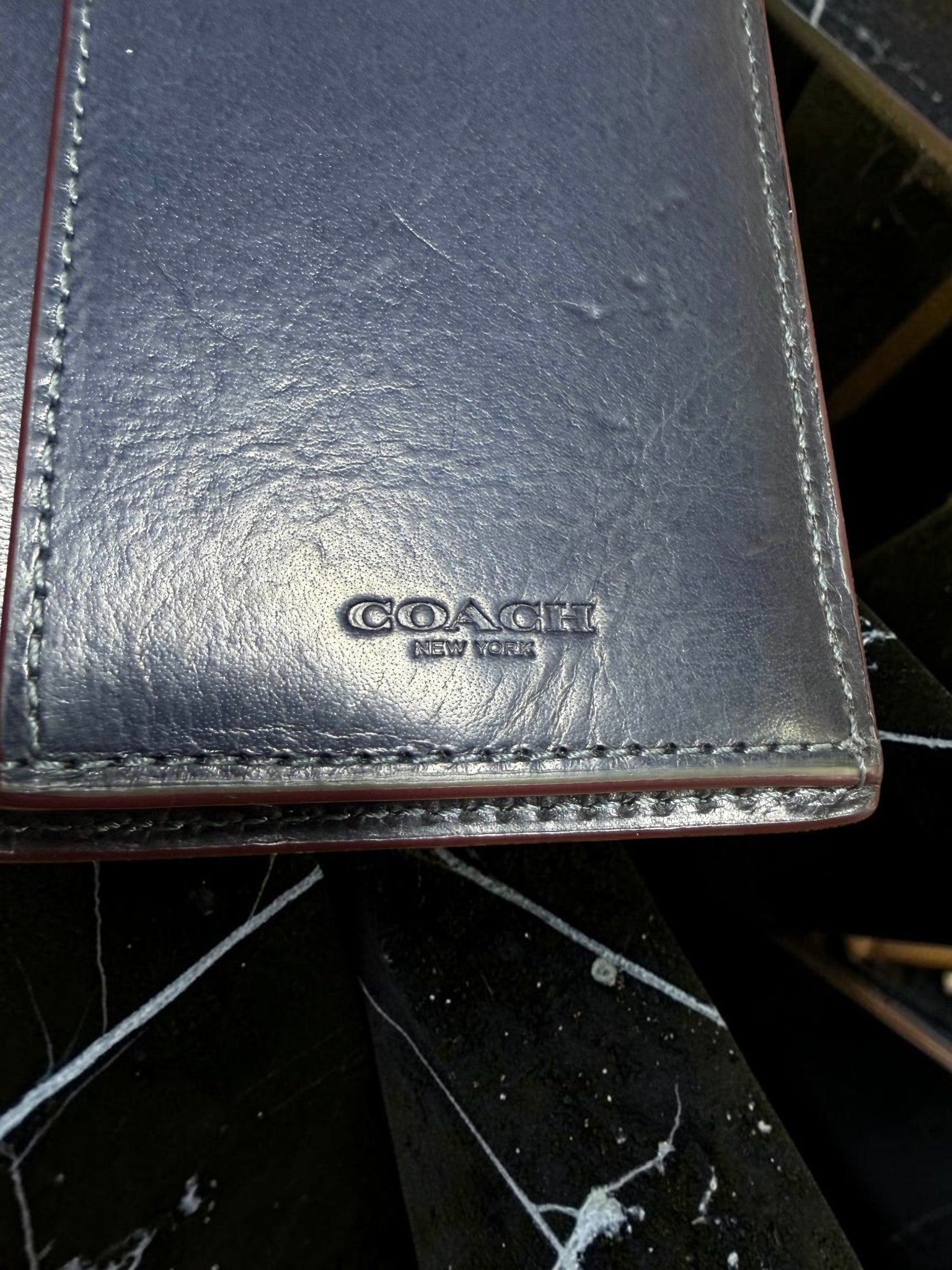 Coach Genuine Water Buffalo Leather Continental/Breast Wallet in Navy