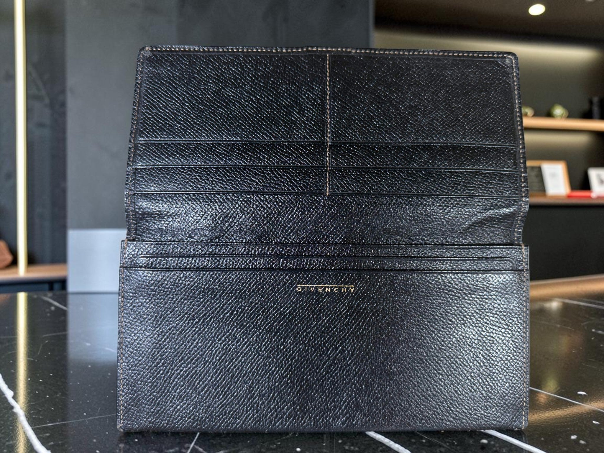 Givenchy Black Pebbled Leather Continental Wallet