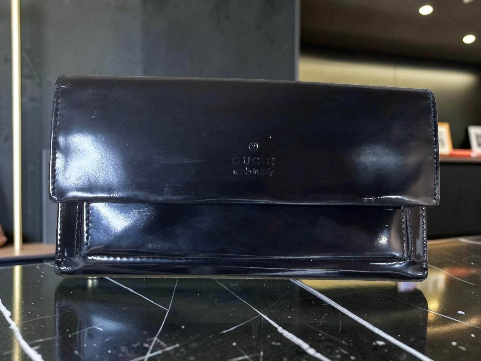 Gucci Black Patent Leather Continental Wallet