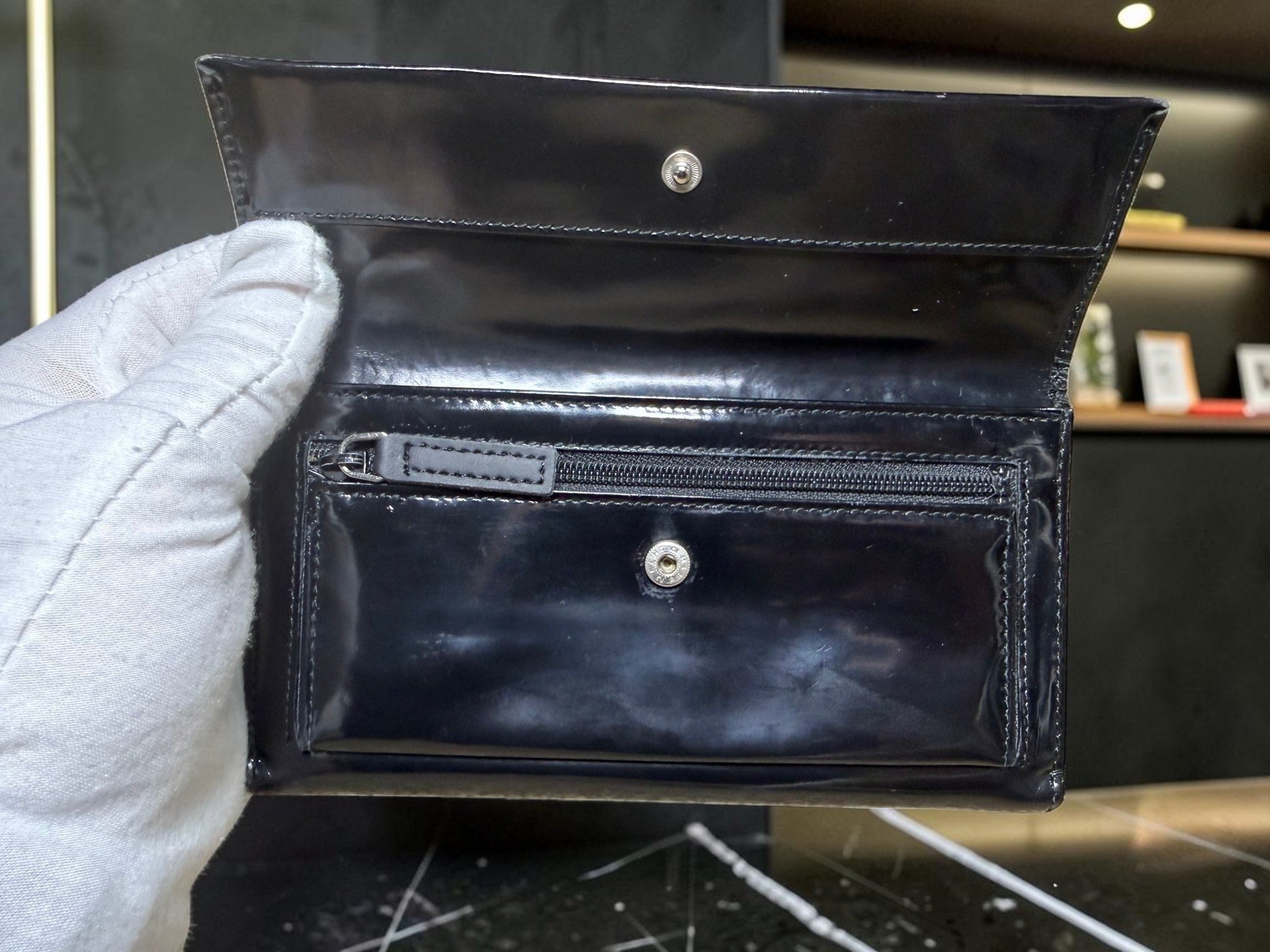Gucci Black Patent Leather Continental Wallet