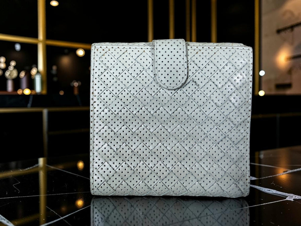 Bottega Veneta Grey Intrecciato Leather Flower Wallet