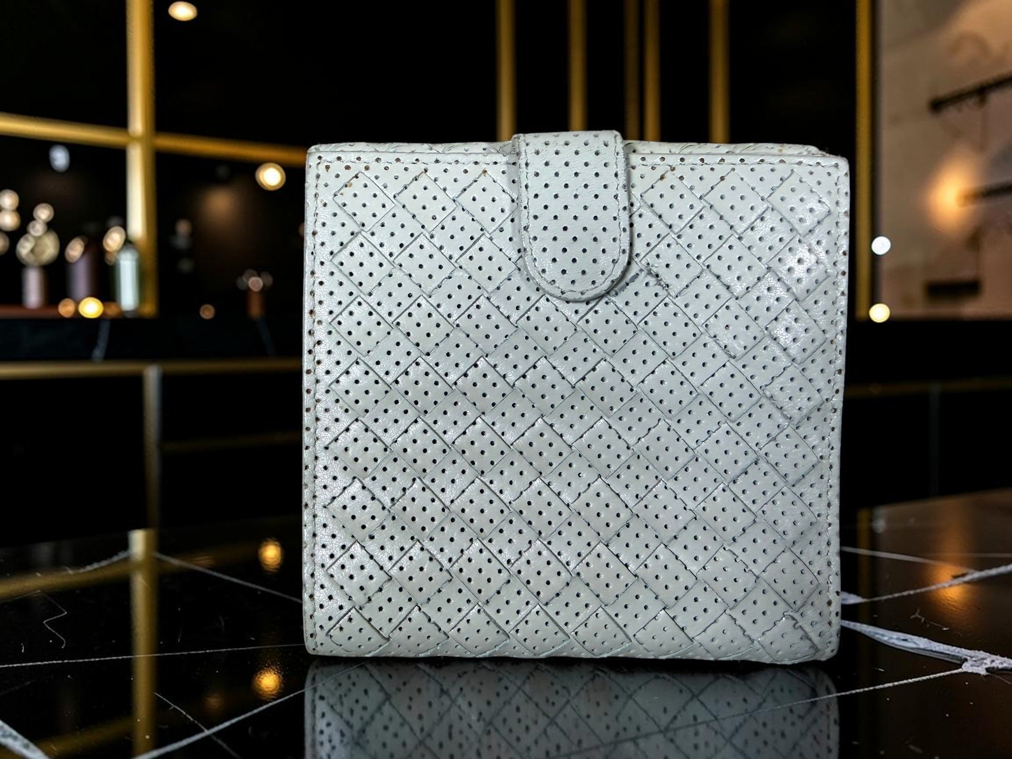 Bottega Veneta Grey Intrecciato Leather Flower Wallet