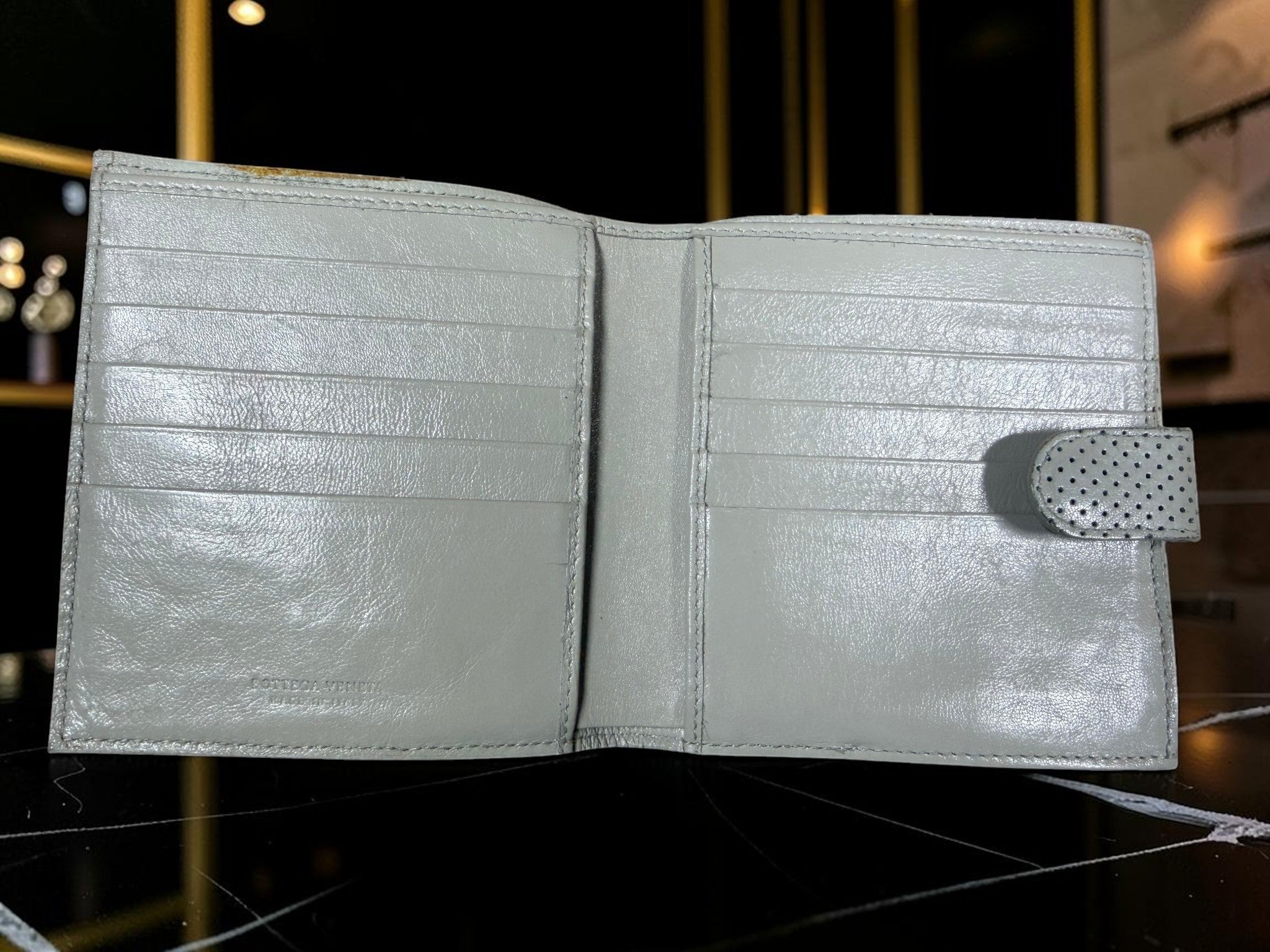 Bottega Veneta Grey Intrecciato Leather Flower Wallet