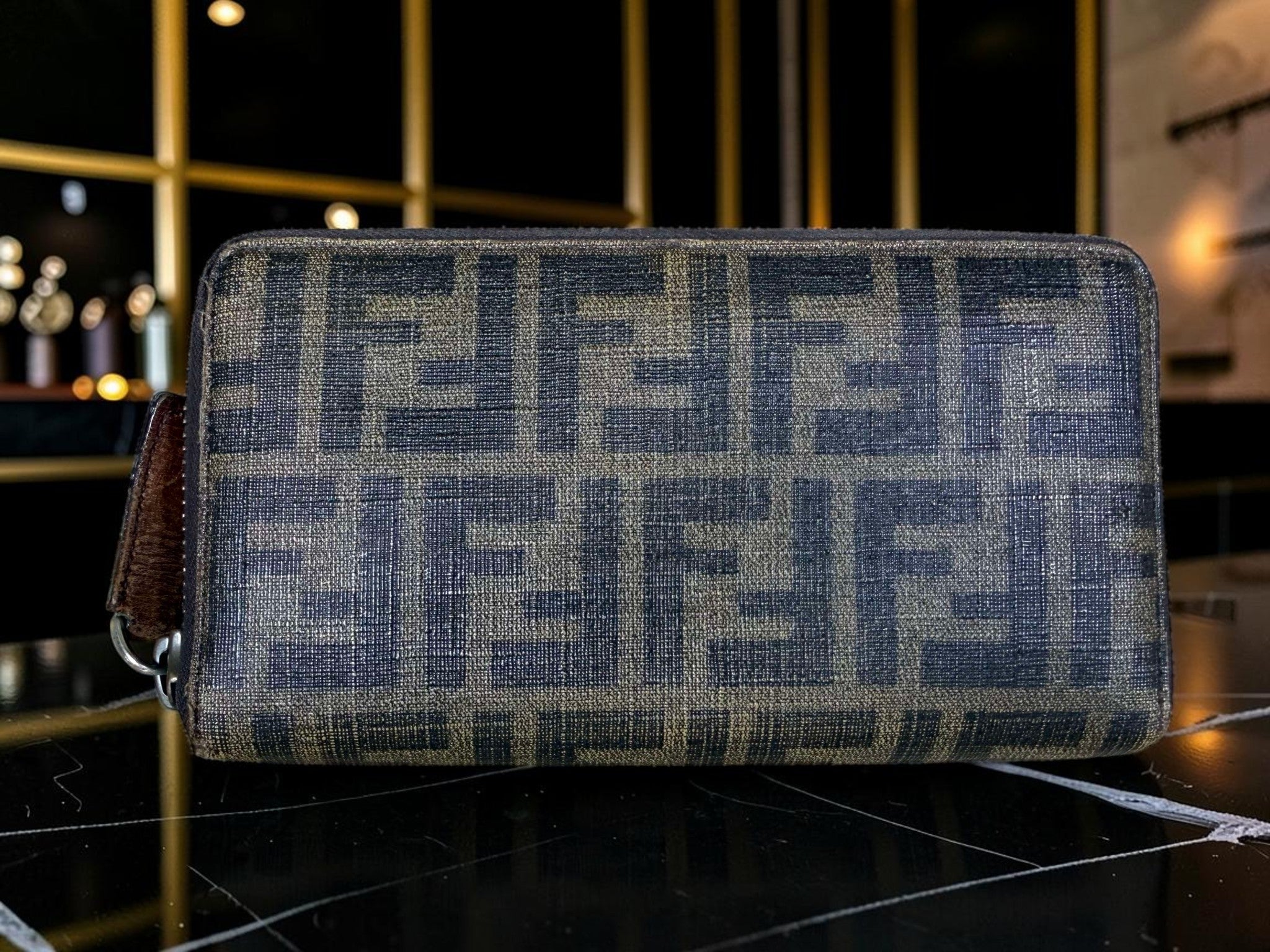 Fendi Zucca Canvas Zip-Around Continental Wallet